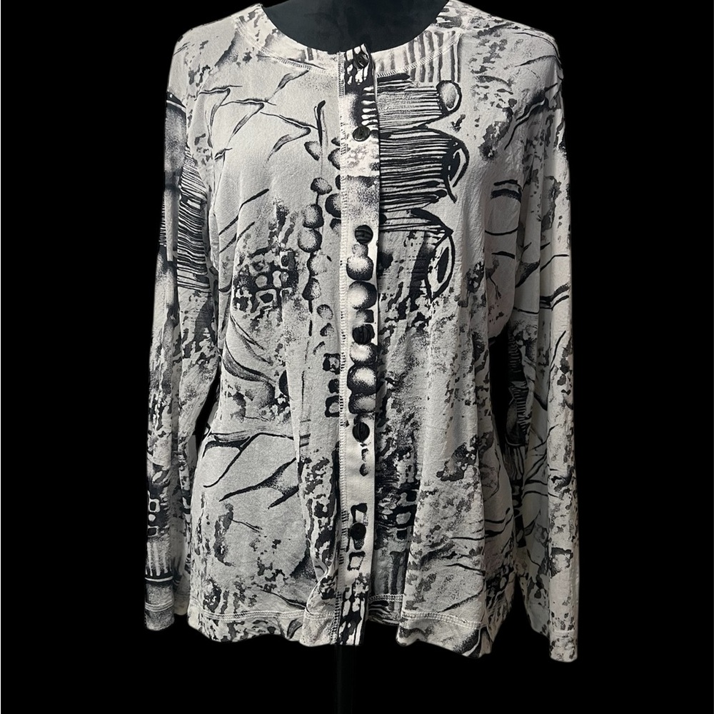 Chico's Monochrome Abstract Blouse Black and White Size 3 / XL